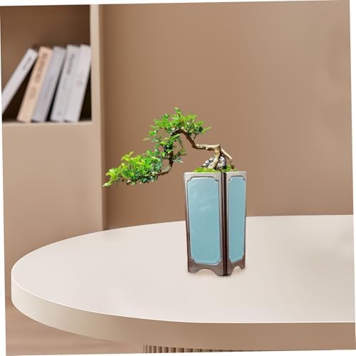 Ceramic Plant Pot 3.5x7.1 Inch Cyan Ceramic Planter with Drainage Hole Retro Chinese Bonsai Pot for Indoor - Image 4