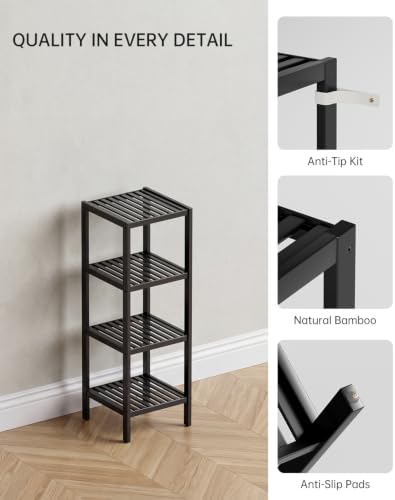 SMIBUY Bathroom Storage Shelf, 4-Tier Bamboo Rack Organizer, Multifunctional Shelving Unit for Living Room Bedroom Kitchen (Black) - Image 5