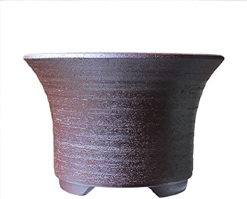 Bonsai Pot Round Striped Pattern Shi-dei-Ara-dei (Purple mud) Yokkaichi Banko-Yaki deep Type Ceramic Wildflowers houseplants Agave Baby Bonsai Cactus Miscellaneous Pine and Oak 4.7” Small - Image 3