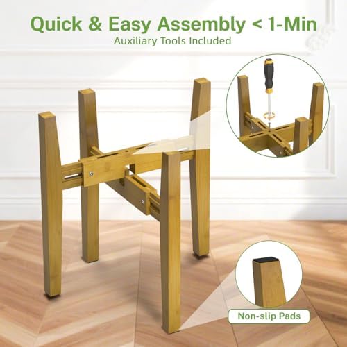 iDavosic.ly Adjustable Bamboo Plant Stand 2 Pack, Fits 8-12 Inch Pot, Brown - Image 6