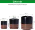 D'vine Dev 6 Inch & 8 Inch & 10 Inch, Set of 3 Round Ceramic Planter Pot with Drainage Hole and Saucer, Black/Speckled Tan, 94-T-L-7 - Image 2