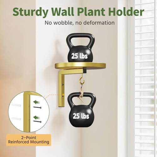LASZOLA 4Pcs Wall Mount Plant Shelves with Hangers for Indoor Planters, Heavy Duty Metal Window Floating Flower Holders Stand for Kitchen Bathroom, Classic Gold - Image 3