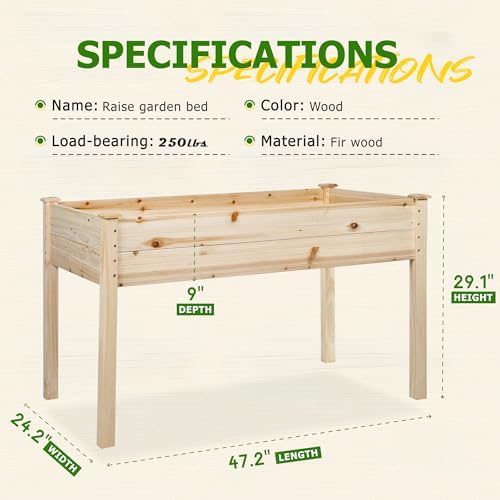 4 FT Outdoor Wooden Raised Garden Bed, Elevated Large Planter Box with Legs for Vegetable/Flower, Standing Growing Bed for Gardening/Backyard/Patio/Balcony, Natural - Image 7