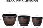 VECELO Plant Pots with Drainage Holes & Saucer, 9/11.3/13 Inch Flower Pots with Tray, 3 Pack Plastic Whiskey Barrel Planters for Indoor & Outdoor Garden Home Plants and Flowers - Image 7