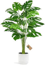 Der Rose 44" Artificial Plants Indoor, Monstera Floor Plant in White Pot by DerRose