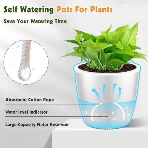 Self-Watering Pots for Indoor Plants, 16-Pack Self Watering Planter with Drainage Holes, Small African Violet Pots with Water Indicator, 10-Pack 5''/6-Pack 6.7'' Orchid Pot, White - Image 5