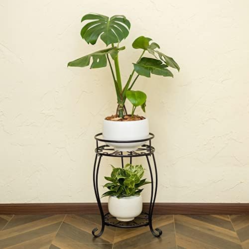 FaithLand 2 Tier Black Metal Plant Stand Indoor Outdoor, 19.4" - Image 2