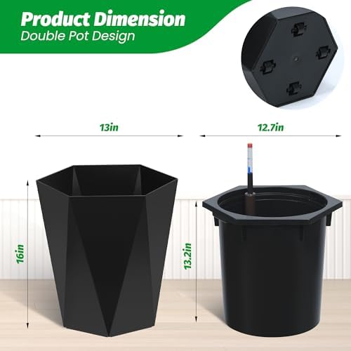 16 Inch Tall Planters Set of 2, Self Watering Plant Pots Outdoor Planters - Image 5