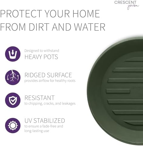 Crescent Garden Universal Round Planter Saucer, Durable Drainage Dish for Plant Pots, Heavy-Duty Plant Dishes Saucer, Indoor & Outdoor Plant Trays - Olive (18.5 inch Inner, 23.5 inch Outer Diameter) - Image 6