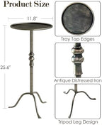 25.6" Vintage Round Pedestal End Table with Tray Top, Antique - Image 2