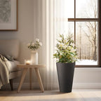 Kante Set of 2 Black Plastic Round Planters 13" Tall Home & Outdoor - Image 4