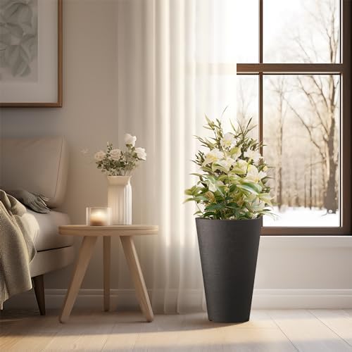 Kante Set of 2 Black Plastic Round Planters 13" Tall Home & Outdoor - Image 4