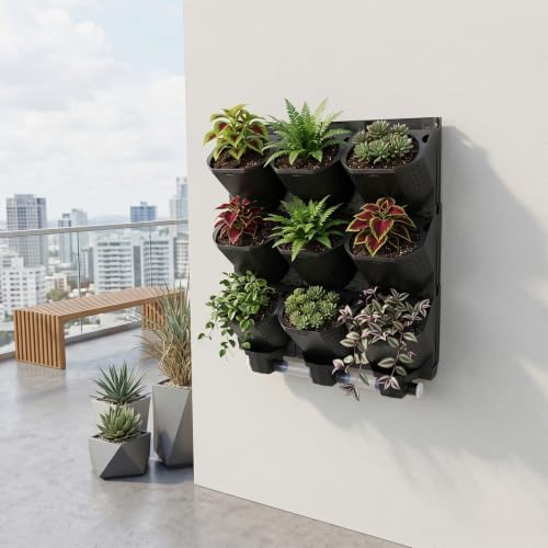 9 Pockets Greenstalk Vertical Planter, Wall Mounted Vertical Planter(Black) - Image 4