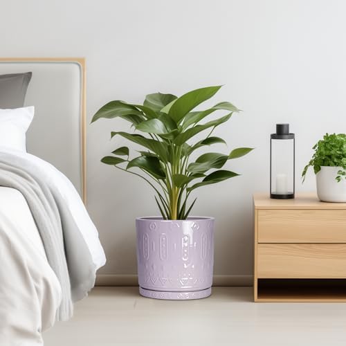 Eightpot 10 Inch Planter, Ceramic Plant Pots for Indoor Outdoor, Round Pot for Plants with Drainage Hole and Sacuer, Boho Plant Pot, Decorative Flower Pots, Living Room Decor, Purple - Image 6