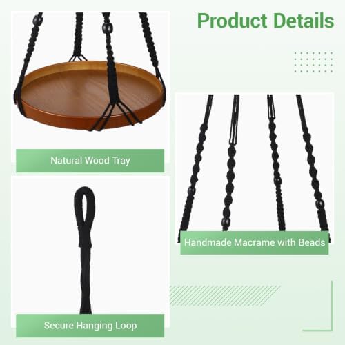 2 Pack Macrame Plant Hanger, 41'' & 32'' Plant Hanger Indoor Set with 12'' & 9.8'' Wood Trays, Bohemian Hanging Planter with Hooks for Living Room Window, Home Decor - Image 4