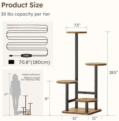 Homsorout Plant Stand Indoor with Grow Light,4-Tiered Tall Plant Stand Indoor, Metal Plant Shelf with Adjustable Light, Ideal for Living Room, Garden, Patio (Black Brown) - Image 6