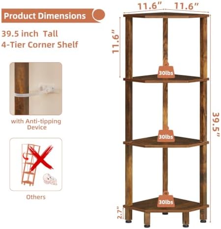 YUFAM 4-Tier Corner Shelf, Brown - Image 2