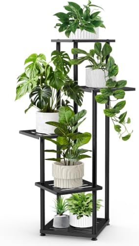 5 Tier Plant Stand Indoor Outdoor, Metal Shelf Holder Corner Black by YOCOMEY