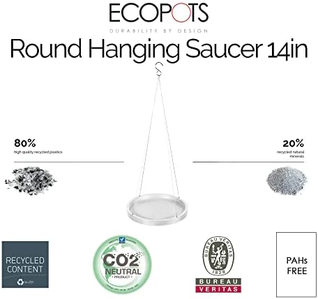 Ecopots Hanging Round Planter Saucer, Pure White, 14" - Image 3