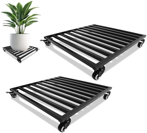 Plant Caddy with Wheels 20'' 2 Pack Metal Rolling Plants Stand Plant Dolly with Lockable Casters Aluminium Heavy Duty Pot Mover Rollers Indoor Outdoor Planter Trolley Holds up 400 Lbs Planter by Fsehyue