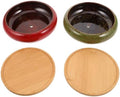 HOMSFOU Xmas 2pcs Round Ceramic Planter Pot with Drainage Bamboo Tray by HOMSFOU