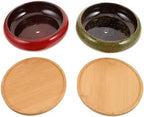 HOMSFOU Xmas 2pcs Round Ceramic Planter Pot with Drainage Bamboo Tray by HOMSFOU