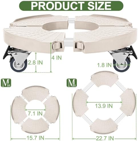 ToLanbbt 2 Pack Plant Caddy Stands with 360° Wheels Adjustable 15-22 in Rolling Stands Heavy Duty Large Plant Carts Dolly with Casters 440lbs Capacity for Large Planter, Garden Pot, Flower Pot, Beige - Image 2