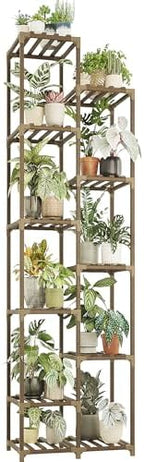 Bamworld Plant Stand Indoor Outdoor 11 Tier Tall Large Wood Plant Shelf by Bamworld