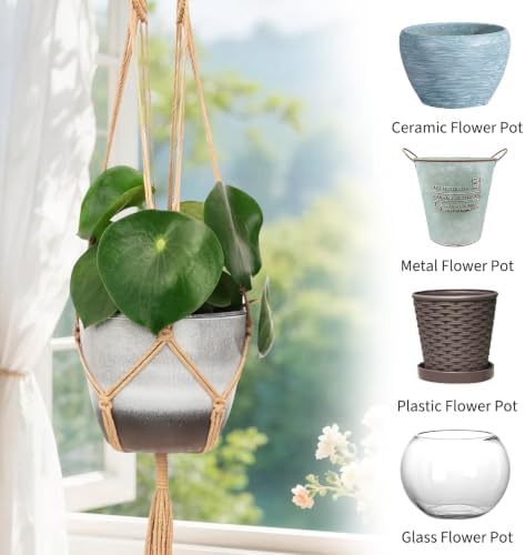 Boho Macrame Plant Hangers Set (6-Pack) - Neutral-White - Image 3