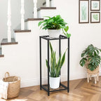 2 Tier Tall Metal Plant Stand Indoor Outdoor, Square Stand (Black) - Image 2