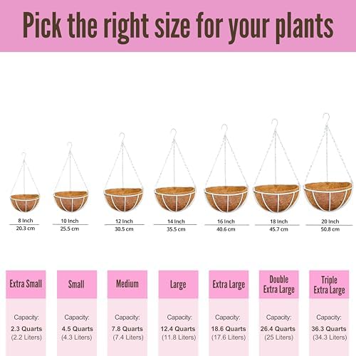 LaLaGreen Large Hanging Baskets (14 in, 4 Pack) White Metal Coco Liner Pots - Image 6