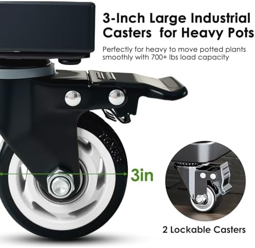 25" Metal Plant Caddy with Wheels Heavy Duty,Extra Large Rolling Plant Stand with Industrual Caster, Square Plant Rollers for Large Pots Plants,Plant Dolly for Indoor Outdoor Use - Image 4