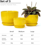 Ceramic Planters,Yellow Plant Pots with Drainage Holes and Saucers Set of 3 - Image 2