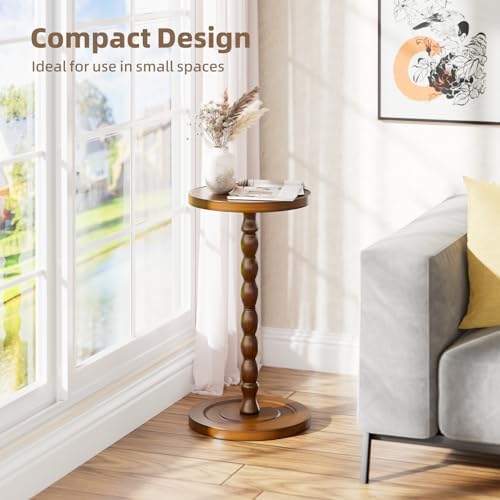 Simple Trending Small Side Table, Round Drink Table for Small Spaces, Pedestal Coffee Table for Living Room, Rustic Brown - Image 3