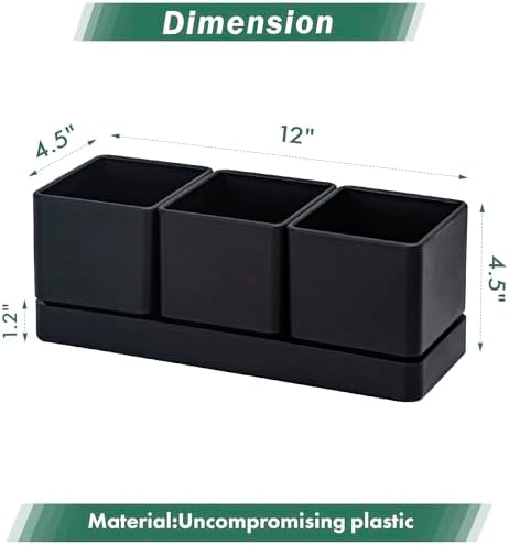 D'vine Dev 2-Pack Plastic Herb Garden Planter Set, Black, 76-V-B-2 - Image 5