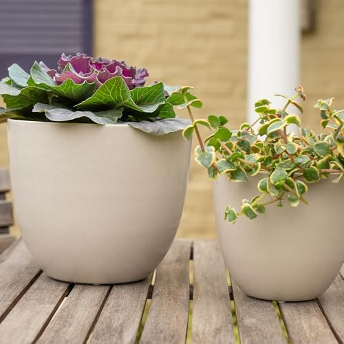 Root & Vessel Bola Round Planter, Self-Watering Outdoor & Indoor Planters, Shimmery Metallic Finish, Eco-Friendly Organic Fiber & Plastic Material, Bone White, 11" - Image 4