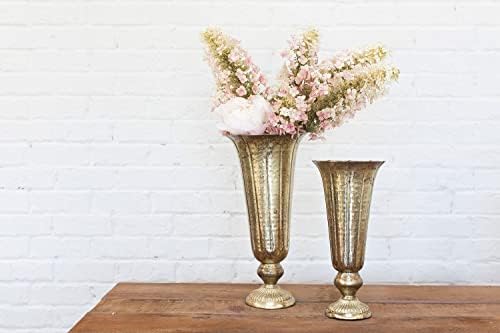 Distressed Gold Metal Compote Bowl | Gold Compote Vase l Lita Metal Vase l Indoor and Outdoor Compote for Any Event Decoration (6.5"x 14", Gold Flute) (72020) - Image 2