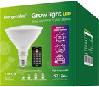 Smart LED PAR38 Grow Light, Dimmable, Sun Mode Dimming - Mimics Real Sunshine, Daily Run Auto Timer, Remote Control - Full Spectrum for Indoor Plant Growth by NecgemlexGrowLight