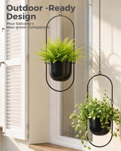 Bamworld Black Hanging Planters for Indoor Outdoor Plants Metal Hanging Pot - Image 6