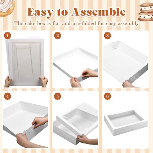 Sinload Half Sheet Cake Box with Window and Board, White, 19x14x4 Inch - Image 3