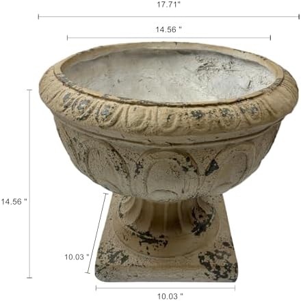 Antique White Garden Urn Planter 17.71" Wide Decorative Outdoor Indoor Flower Pot with Drainage Hole and Stopper, Magnesium Oxide Classic Plant Container for Patio Lawn Porch Entryway Garden Decor - Image 5