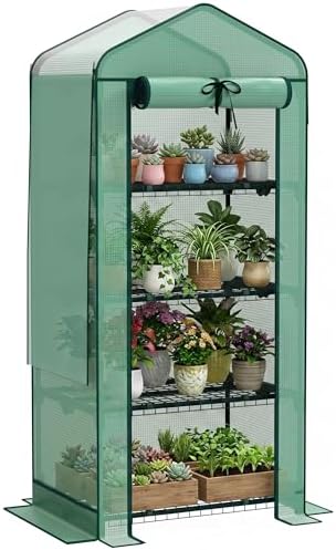 Mini Greenhouse, 4-Tier Portable Design with PE Cover and Screen Roof by Brilluxa