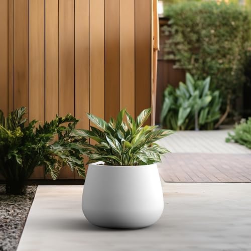 Kante White Concrete Planter 18.1" Dia All-Weather Round Accent Pot - Image 4