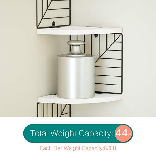 Love-KANKEI Corner Wall Shelf 5 Tier,Solid Wood/Metal Bracket,51"Tall,White - Image 6