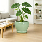 Deep Dream 10 Inch Plant Pot- Ceramic Planter Pot Round Plant Pots for Indoor Plants Outdoor Large Flower Pot with Drainage Holes & Trays, Mint Green - Image 5