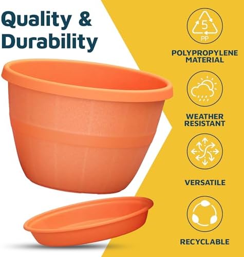 10-Inch Whiskey Barrel Planters Outdoor Pack of 5 - Durable Plastic Plant Pots for Indoor & Outdoor Use with Drainage & Saucer, Lightweight Rustic Barrel Planters for Flowers, Herbs & Small Plants - Image 6