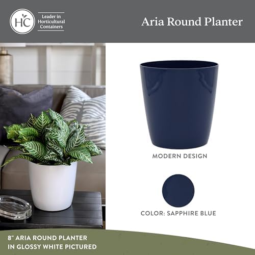 The HC Companies Aria Round Self-Watering Pot - Lightweight Plastic Planter for Herbs & More - Durable Plant Pots for Indoor Plants & Outdoor Plants (12" Sapphire Blue, Pack of 2) - Image 2