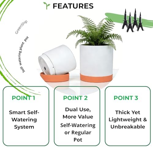 GreenShip Planter Set of 2 (13.8" & 11.8") – Cylinder Planters with Drainage Hole and Planter Saucer, Jun Porcelain Clay & Recycled Resin, Decorate Home,Office & Outdoor,White pots - Image 3