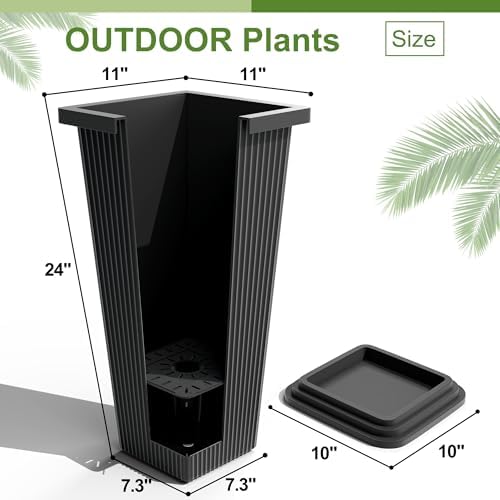 24" Set of 2 Tall Planters for Outdoor Plants, Black Striped - Image 3