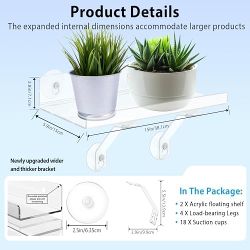 2 Pack 15 Inch Acrylic Window Boxes Plant Shelves, 6 Inch Extra-Wide Windowsill Extender – Features Suction Cups and Support Brackets for Succulents, Herbs, Seed Starting | Indoor/Outdoor Use - Image 2